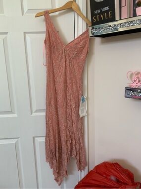 Onyx Nite Dusty Rose V neck Lace Slip Dress